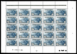 ** N°232, Orphelins, 5f +1f Noir Et Bleu En Feuille De 25 Exemplaires Avec Numéro Et Croix De Repère, TRÈS BON CENTRAGE, - Full Sheets