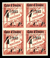 ** Colis-Postaux, N°21a, 4F Sur 1F Rose Paille: Type II Tenant à Normaux (type I) Dans Un Bloc De Quatre, FRAÎCHEUR POST - Unused Stamps