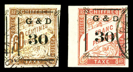 O Taxe, N°13/14, 30 Sur 60c Et 30 Sur 1f Rose Sur Paille, Les 2 Valeurs TTB (signés Brun/certificat)  Qualité: O  Cote:  - Unused Stamps