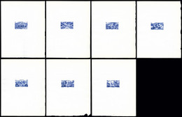 (*) Poste Aérienne, N°6/12, Série Tchad Au Rhin: Ensemble De 7 épreuves D'Artiste En Bleu Outremer Sur Papier Filigrané  - Nuovi