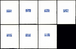 (*) Poste Aérienne, N°19/25, Série Tchad Au Rhin: Ensemble De 7 épreuves D'Artiste En Bleu Outremer Sur Papier Filigrané - Neufs