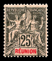 * N°39a, 25c Noir Sur Rose: Double 'REUNION', TTB (certificat)  Qualité: *  Cote: 600 Euros - Unused Stamps