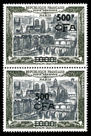 ** Poste Aérienne, N°51, 1000F Paris, ESSAIS DE SURCHARGE Non émise En Noir Sur Paire Verticale. SUPERBE. R.R.R. (certif - Unused Stamps