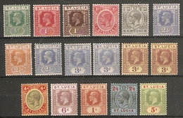 ST LUCIA 1921 - 1930 DIE II SET OF 17 STAMPS SG 91/105 INCLUDING SG 99a, 100a (LIGHTLY) MOUNTED MINT Cat £189 - Ste Lucie (...-1978)