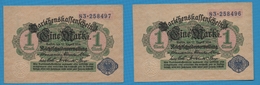 DEUTSCHES REICH LOT 2x	1 Mark Reichsschuldenverwaltung	12.08.1914	No 83.258496+97  P# 52 - Altri & Non Classificati