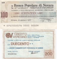 Lot Of 2 Italy 'Mini Checks' 1000- And 200-Lire Notes, Banca Popolare Di Novara & Credito Varesino 1970s Issues - [10] Assegni E Miniassegni