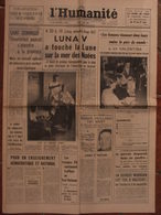Journal L'Humanité (13 Mai 1965) Luna V - Mort De Roger Vaillant - Aérotrain - 1950 à Nos Jours