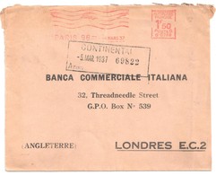 PARIS 96 Lettre Destination Etranger Londres EMA B 0768 Tf 1,50 F Ob 4/3/1937 Banques - EMA ( Maquina De Huellas A Franquear)