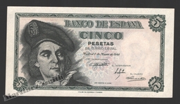 Banknote Spain -  5 Pesetas – March 1948 – Juan Sebastian De Elcano - Condition UNC - Pick 136a - 5 Peseten