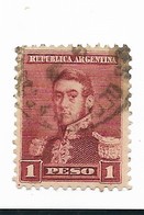 ARGENTINA YEAR 1897 San Martin 1 Peso  Used Large Sun Watermark 12 X 12 Scott 118 Michel 95ay - Ungebraucht