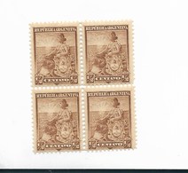 ARGENTINA YEAR 1899 Liberty 1/2 Cents 12 1/4 Scott 122 Michel 99 Mint In Block Of Four - Unused Stamps