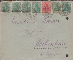 1920. SAARGEBIET. MIXFRANKATUR. 4 X 5 Pf. SAARGEBIET + 2 X 5 Pf. + 10 Pf. GERMANIA DE... (MICHEL 32+) - JF310443 - Cartas & Documentos