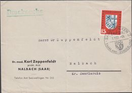 1957. Saar. 15 F. SAARLAND BUNDESREPUBLIK FDC SAARBRÜCKEN 2 SAARLAND - BUNDESLAND 1.1... (MICHEL 379) - JF310524 - FDC