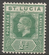 St Lucia. 1912-21 KGV. ½d MH. Mult Crown CA W/M SG 78 - Ste Lucie (...-1978)