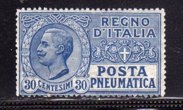 ITALIA REGNO ITALY KINGDOM 1913 1923 POSTA PNEUMATICA RE VITTORIO EMANUELE III CENT.30c MNH OTTIMA CENTRATURA - Pneumatic Mail