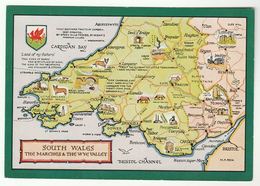 MAP Of SOUTH WALES Postcard Carmarthen Brecon Swansea Cardigan Bay Fishguard Corgi Dog Castle Church - Carmarthenshire