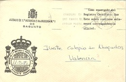 CARTA CERTIFICADA 1989   JUZGADOS   SAGUNTO - Franchise Postale