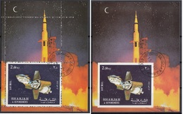 Sharjah 1972 Bf. 112A/B Apollo 16 Sheet Perf. + Imperf. Nuovo CTO Space Spazio - Asien