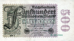 Billet Allemand De 500 Millionen Mark 1-9-1923 - 6 Chiffres Uniface - En T T B + - 500 Miljoen Mark