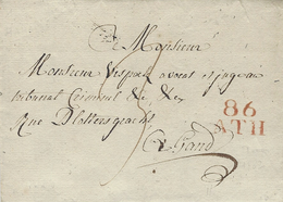 1802--  -lettre De 86 / ATH  ( La Jemmapes  ) 19 Mm  Rouge Taxe  3 D Pour Gand - 1794-1814 (French Period)