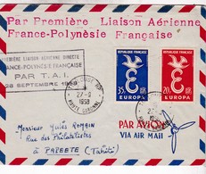 LETTRE TP EUROPA 35F + 20F OBL.27-9-1958 TOULOUSE / PREMIERE LIAISON AERIENNE DIRECTE FRANCE POLYNESIE FRANCAISE - Storia Postale