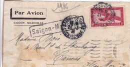 LETTRE PAR AVION / SAIGON / MARSEILLE 1936 / VERSO MARSEILLE GARE AVION 1936 - Posta Aerea