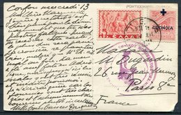 Greece Corfu Overprint Censor Postcard - Paris France - Brieven En Documenten