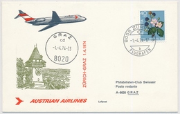 Erstflug Austrian Airlines - Zürich-Graz - Schweizer Frankatur - Primeros Vuelos AUA