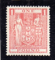 NEW ZEALAND NUOVA ZELANDA 1940 1945 POSTAL-FISCAL STAMP COAT OF ARMS STEMMA ARMOIRIES £ 1 MLH - Postal Fiscal Stamps