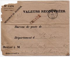 CaD 'CHARGEMENTS Tours' (Indre Et Loire) Sur Enveloppe De Valeurs Recouvrées - 1877-1920: Période Semi Moderne