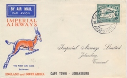 South Africa 1932 Imperial Airways Cover From Cape Town To Johannesburg With 4 D. Airmail Stamp Sole Franking - Poste Aérienne