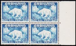 1946. Christian X And Polar Bear. 40 Øre Blue. 5. Kr. 4-Block. (Michel 27) - JF301852 - Neufs