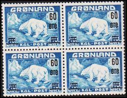 1956. Surcharge. 60/40 Øre Blue. 4-Block. (Michel 37) - JF301863 - Neufs