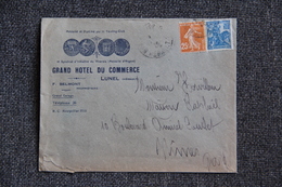 Timbre Sur Lettre Publicitaire - LUNEL, Grand Hotel Du Commerce ,F.BELMONT . - Sport En Toerisme