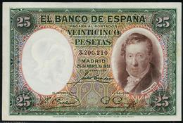 1931 Billete 25 Ptas SC++ Numeración Sin Serie - 25 Pesetas