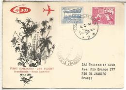 SUECIA 1964 PRIMER VUELO CORONADO JET A RIO DE JANEIRO BRASIL CON LLEGADA - Covers & Documents