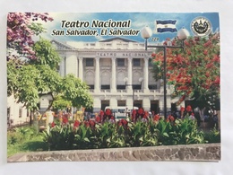 Circulated Postcard San Salvador Theater ( Mayan Figure Stamps) - El Salvador