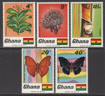 1968 Ghana Porcupine Tobacco Rubber Tree Butterflies Flag  Complete Set Of 5  MNH - Ghana (1957-...)