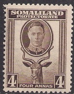 Somaliland 1942 KGV1 4 Annas Sepia MM SG 109 ( R1052 ) - Somaliland (Protectoraat ...-1959)