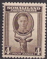 Somaliland 1942 KGV1 4 Annas Sepia MM SG 109 ( R1052 ) - Somalilandia (Protectorado ...-1959)