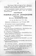 Ddodsprentje Jonckers Marie-Julia Weduwe Oversteyns Emiel °1897 Bekkevoort +1963 Tielt Sint Martinus - Overlijden