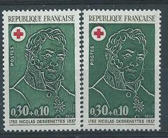 [29] Variété : N° 1735 Croix-rouge 1972 Fond Vert Défectueux + Normal ** - Neufs