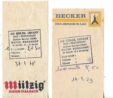 2 Facturettes / 52 SONCOURT  Bar Restaurant / Au Soleil Levant / Pub Bière BECKER MUTZIG - Invoices