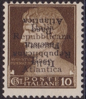 375 * Base Atlantica 1943 – 10 C. Bruno Con Doppia Soprastampa Di Cui Una Capovolta. N. 6c. Firma A. Diena. MH - Local And Autonomous Issues