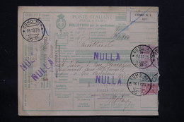 ITALIE - Colis Postal De Como Pour Paris Via Modane En 1925 , Affranchissement Plaisant - L 25732 - Paquetes Postales