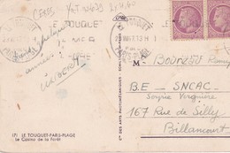 2x Timbres CERES (Mazelin) 1.50 F Lilas S/ Cpa LE TOUQUET-PARIS -Plage (62) Le Casino De La Forêt - Briefe U. Dokumente