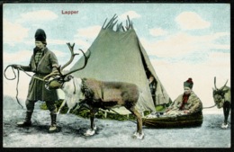 Ref 1279 - Early Ethnic Postcard - Lapper With Reindeer Carriage - Lappland - Sweden - Europe