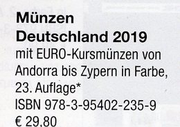 Deutschland+EURO Münzen MICHEL 2019 Neu 30€ Ab 1871 DR 3.Reich BRD DDR Numismatik Coins Catalogue 978-3-95402-235-9 - Colecciones