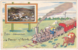 88 - Bon Souvenir De Fresse Sur Moselle / Jolie Carte Fantaisie (Train, Vache) - Fresse Sur Moselle