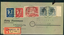 1950, Einschreibenab DRESDEN Mit Guter MiF - Postgewerkschaft Komplett Und Paar 12 Pfg.Maschinenaufdruck Kopfstehend - Briefe U. Dokumente